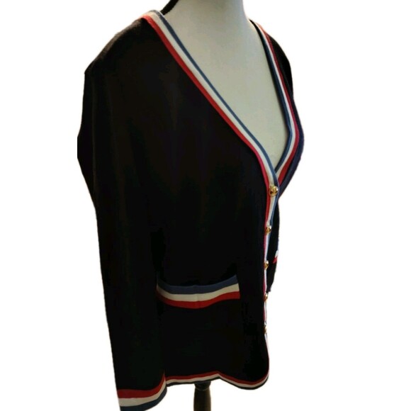 Zesica Sweater Size M Gold Buttons Dark Blue Red White Blue Stripes - Picture 5 of 8